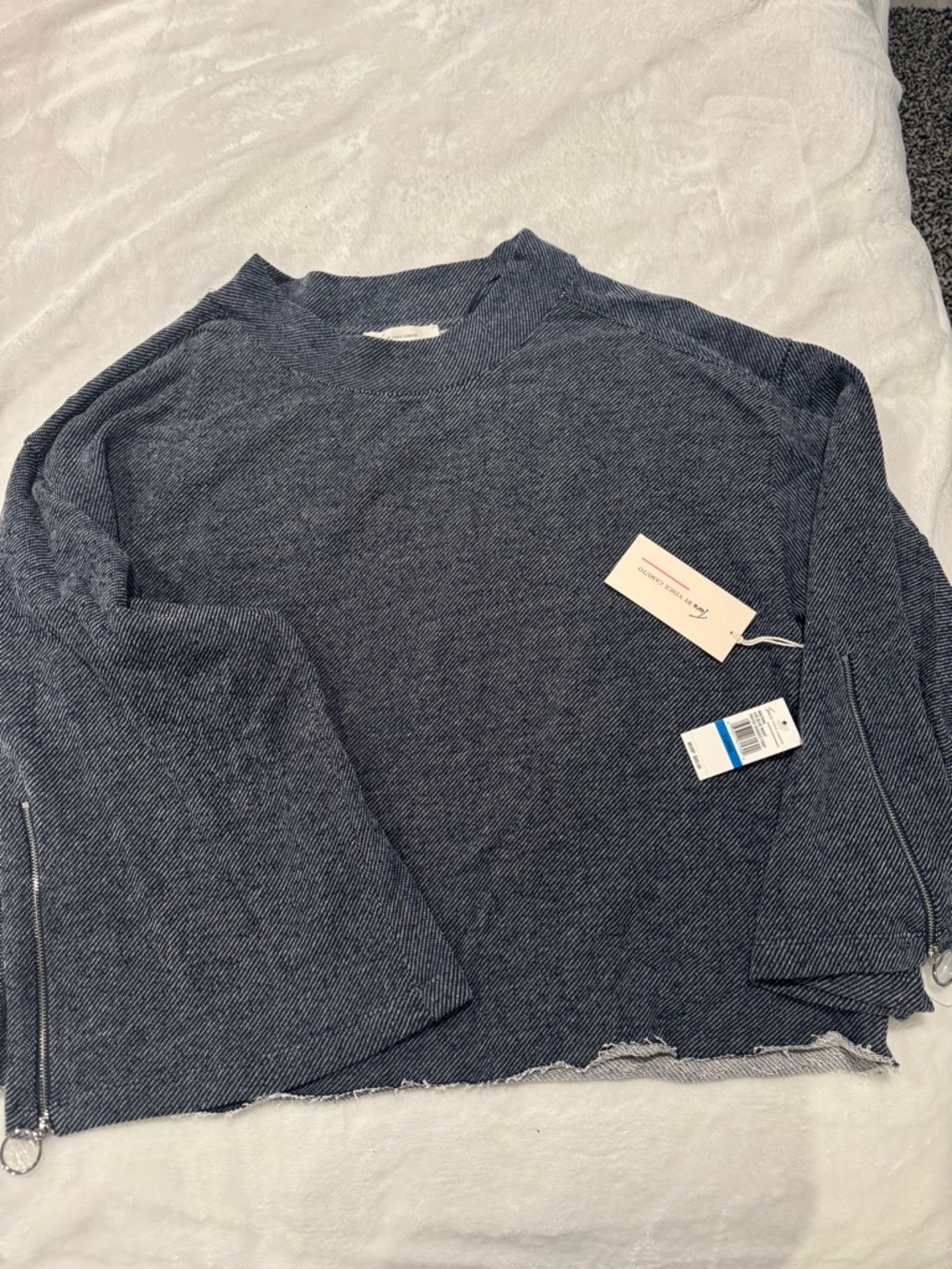 Vince Camuto Dark Blue Crewneck Sweater with Sleeve Zips